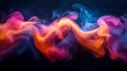 Poster - Colorful swirling smoke in abstract formation on dark background, movement and fluidity concept