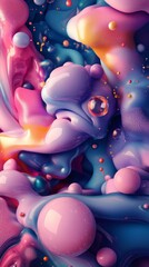 Fototapete - Abstract art design stiff and molten objects blending together on a vibrant background Perfect for posters or musical covers The 3D illustrations feature liquid forms swirling around geometric shapes