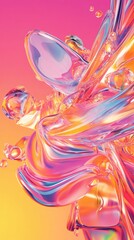 Fototapete - Abstract art design stiff and molten objects blending together on a vibrant background Perfect for posters or musical covers The 3D illustrations feature liquid forms swirling around geometric shapes