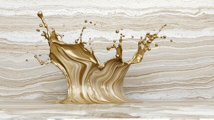 Poster - Dynamic gold liquid splash artistic studio 3d visualization minimalist background angle fluid motion concept