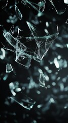 Fototapete - Abstract image of shards of broken glass floating darkness over a black wallpaper The smashed glass texture reflects subtle light creating an ethereal and dramatic visual of fractured materials