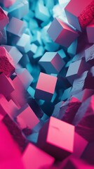 Fototapete - Abstract 3D background wallpaper with geometric shapes floating in a vast space Bold colors like magenta and cyan merge to create a surreal composition with depth and texture