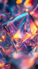 Fototapete - Abstract 3D background with crystalline structures floating in space Sharp edges and translucent textures reflect neon lights creating a futuristic wallpaper of light and shadow