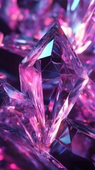 Fototapete - Abstract 3D background with crystalline structures floating in space Sharp edges and translucent textures reflect neon lights creating a futuristic wallpaper of light and shadow