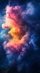 Fototapete - Abstract artwork featuring ten unique shades of dust smoke particles drifting through space forming a colorful nebula The particles create a stunning contrast against a deep blue expanse