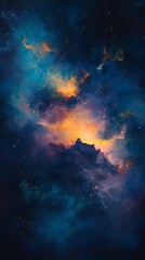 Poster - Abstract artwork featuring ten unique shades of dust smoke particles drifting through space forming a colorful nebula The particles create a stunning contrast against a deep blue expanse
