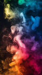 Fototapete - Energetic abstract composition with ten different colored dust smoke particles forming dynamic patterns The colors shift and swirl creating a sense of motion and depth against a dark backdrop