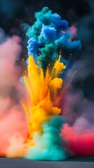 Poster - vibrant explosion of colorful powder against dark background, abstract art concept