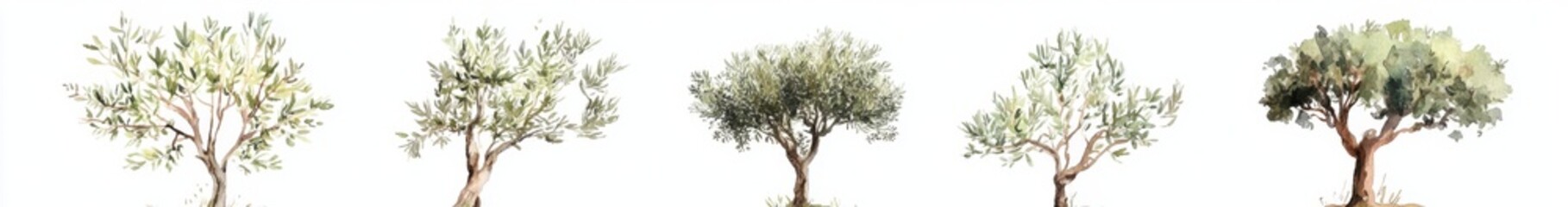 Poster - Five olive trees growth stages, white background, design element