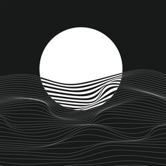 Poster - Retro futuristic trendy design elements. Wireframe wave shapes. Design elements for poster, cover, flyer.