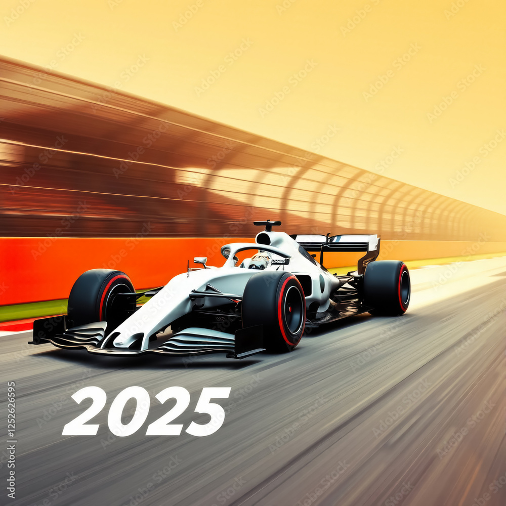 Formula 1 racing car on race track with motion blur effect, numbers ...