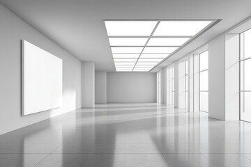Fototapete - Minimalist interior space with abundant natural illumination and blank canvas for creative installations or innovative design