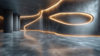 Aufkleber - Modern architecture with illuminated design elements in a spacious hall