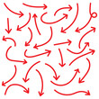 © NOVA STOCK - Hand drawn arrow vector icons set. Sketch arrow design for business plan and education. Set of arrows Red icons. Circle arrows, rotate arrow, redo process symbol. Hand drawn brush vector arrows.