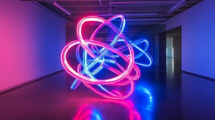 Aufkleber - Neon light sculpture dominates a sleek gallery space with Pink and blue hues intertwine for creating a visual spectacle concept.
