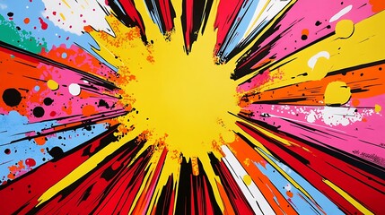 Aufkleber - Explosion of vibrant colors in an abstract painting with radiating energy and dynamic movement.