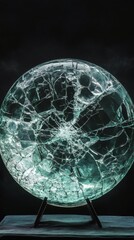 Poster - Cracked glass orb emitting soft glow against a pitchblack background The intricate patterns of the shattered glass create a captivating texture highlighting the beauty found in broken objects