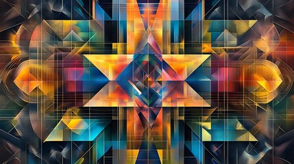 Aufkleber - Vibrant digital artwork showcasing a symmetrical geometric starburst pattern with dynamic colors and textures.