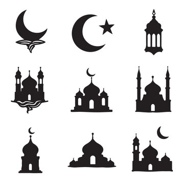 Ramadan mosque silhouette backdrop collection with Islamic religious aspects