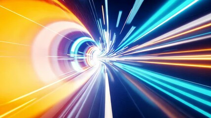 Poster - Dynamic neon light trails in a futuristic tunnel with energetic motion and vivid colors