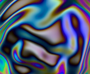Poster - 3D illustration featuring fluid, organic shapes with iridescent colors. Light refractions create a mesmerizing blend of neon blues, greens, yellows, and purples, evoking a dreamlike aesthetic.