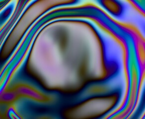 Poster - 3D illustration featuring fluid, organic shapes with iridescent colors. Light refractions create a mesmerizing blend of neon blues, greens, yellows, and purples, evoking a dreamlike aesthetic.