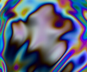 Poster - 3D illustration featuring fluid, organic shapes with iridescent colors. Light refractions create a mesmerizing blend of neon blues, greens, yellows, and purples, evoking a dreamlike aesthetic.