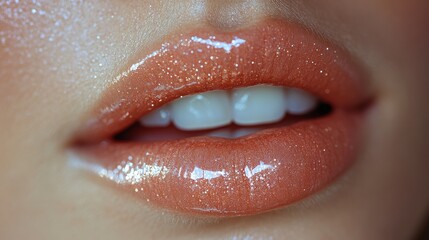 Aufkleber - Glittering Glamour: A Close-Up of Beautiful Lips with Sparkling Lip Gloss, Reflecting Light and Exuding Confidence, Beauty, and a Touch of Luxurious Allure