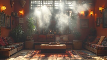 Fototapete - Intense dust cloud creating sandstorm effect around eclectic furniture and vibrant textiles