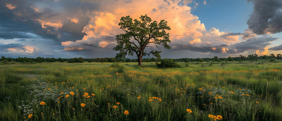 Sticker - Sunset Prairie Tree Landscape