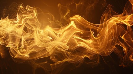 Wall Mural - Abstract swirling golden light and smoke on a dark background.