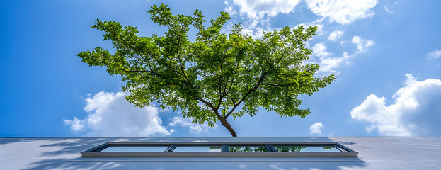 Sticker - Rooftop tree, blue sky, building