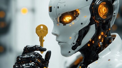 robot holding key, futuristic lab, ai security