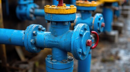 Aufkleber - Blue industrial valves, pipeline, energy facility, outdoors