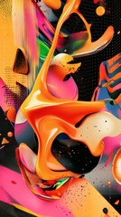 Poster - Molten stiff objects in a vivid abstract art design Flowing liquid forms merge with geometric elements on a textured 3D background suitable for musical covers posters and bold prints