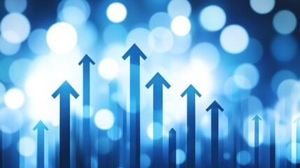 Poster - blue upward arrows bokeh background growth