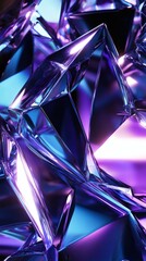 Fototapete - Purple blue geometric shapes collide in an abstract 3D render with a futuristic feel The sharp angles and smooth surfaces reflect glowing light making the design pop with vibrant color