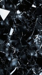 Fototapete - Shards of broken glass forming abstract pattern on a deep black wallpaper The smashed glass texture reflects light in dazzling ways creating a mesmerizing display of fractured brilliance