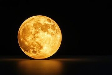 An illuminated sphere resembles the moon against a dark background