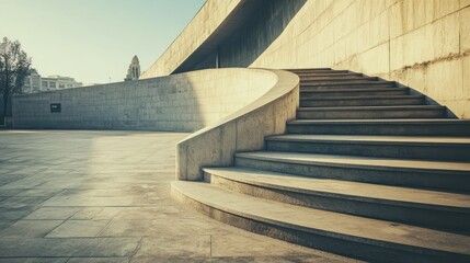 Aufkleber - City curved stairs sunrise urban architecture design