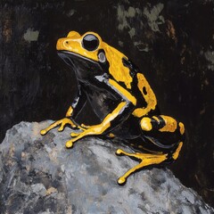 Poster - Colorful black yellow frog sitting on a rock Arqum Aulakh50 relaxed