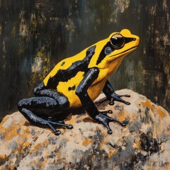 Poster - Colorful black yellow frog sitting on a rock Arqum Aulakh50 relaxed