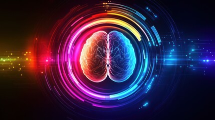 Poster - colorful brain digital scan, technology background