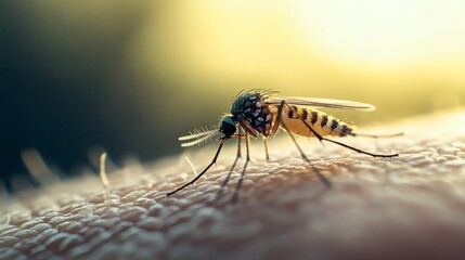 Poster - Macro photography of mosquito biting a person