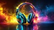 © yoga - Colorful headphones, vibrant background, music, studio