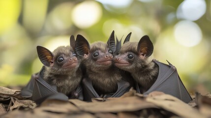 Fototapete - Several Baby Bats Playing Together Nature