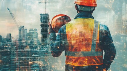 Poster - Construction Worker Cityscape Planning Development