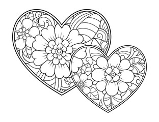 Wall Mural - mehndi flower pattern in form of heart for henna drawing and tattoo. decoration in ethnic oriental, 