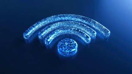 Poster - Crystal WiFi signal, global network, blue background, technology concept