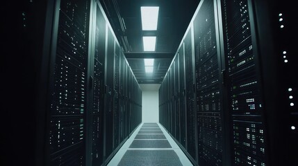 Aufkleber - Data center aisle, server racks, technology infrastructure, glowing lights, digital security